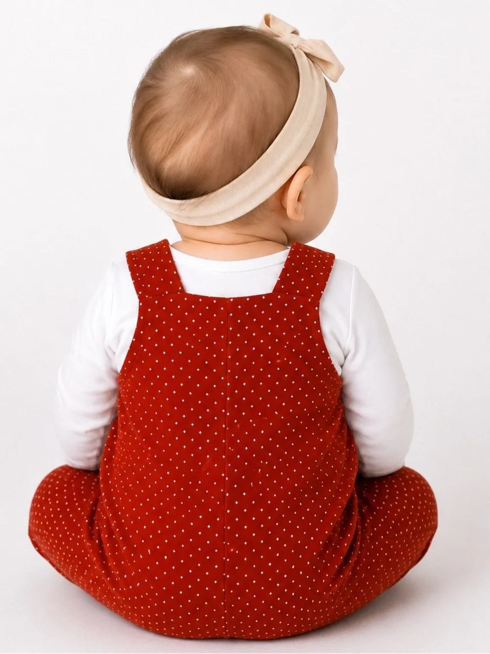 Vintage Handmade Rust Orange Polka Dot Baby Overalls Romper